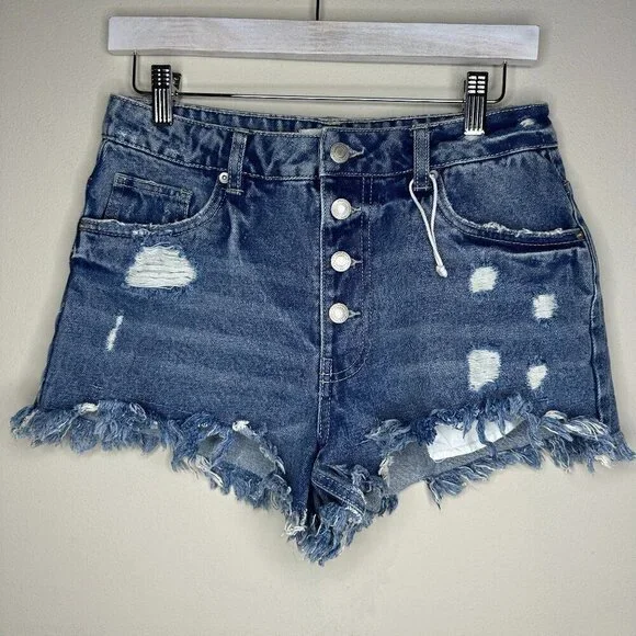 SWS High Rise Button Fly Cut-off Short Shorts Size 7 Distressed 100% Cotton - Picture 2 of 10